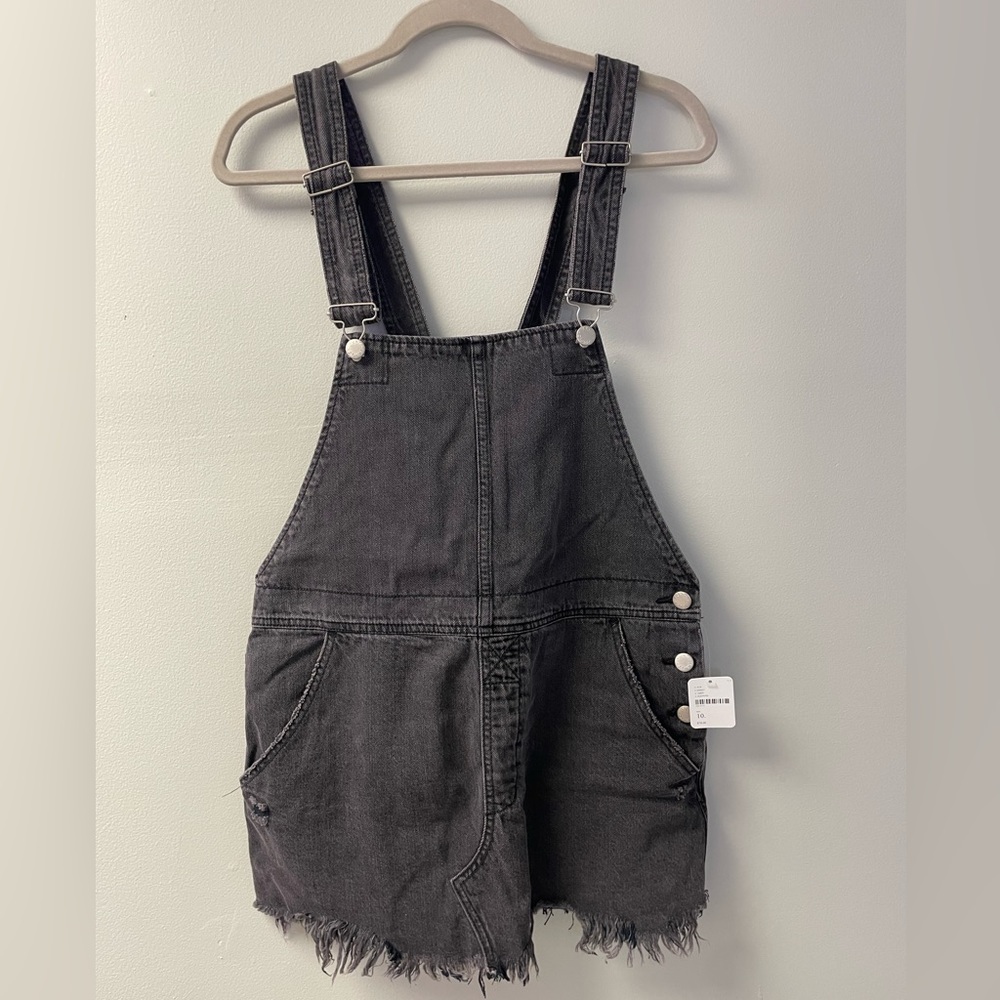 Free People Black Denim Overall Skirt with Raw Edge Size 10